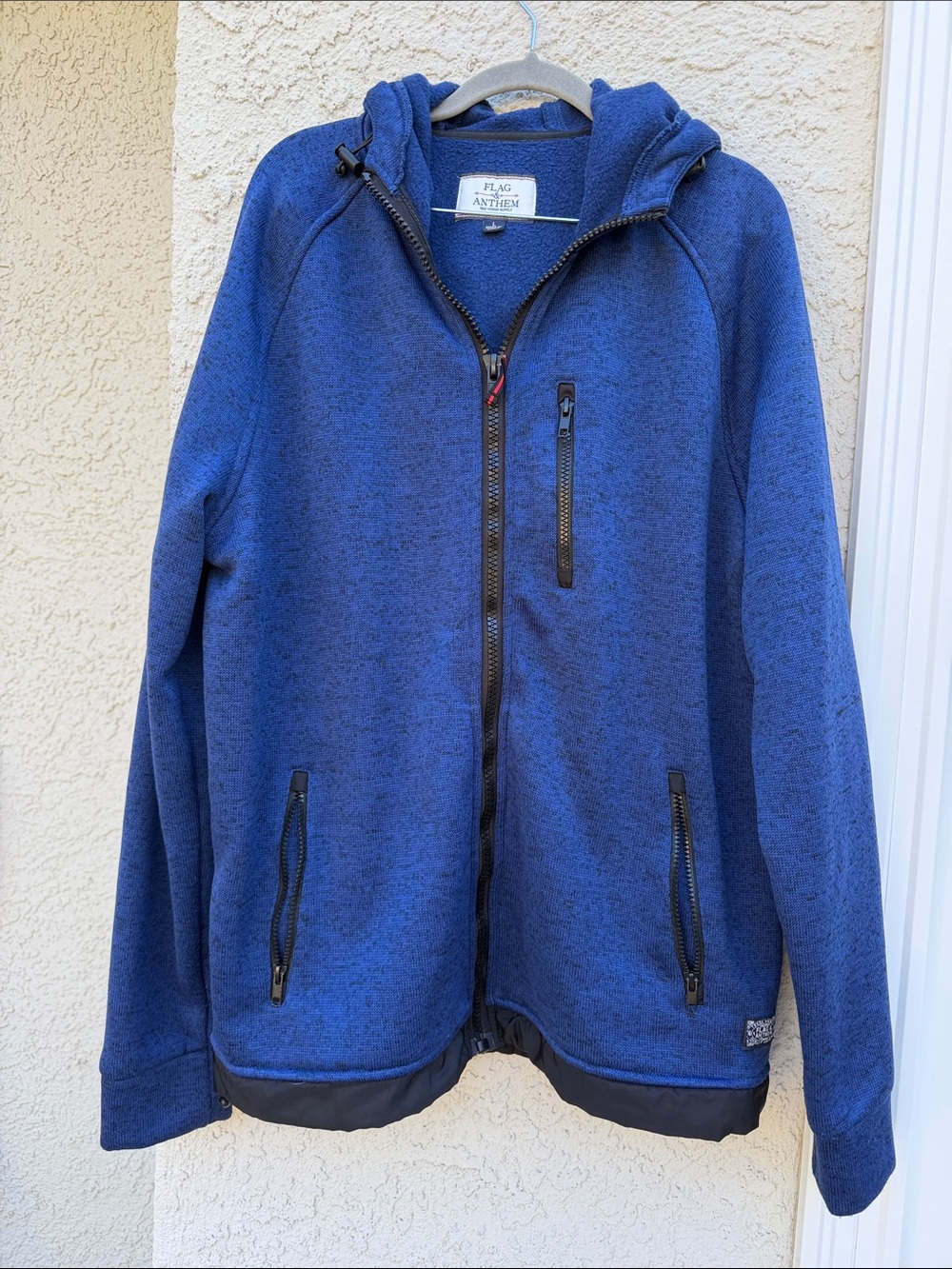 Flag & Anthem Men's Blue Fleece Full Zip Hooded Jacket Size L